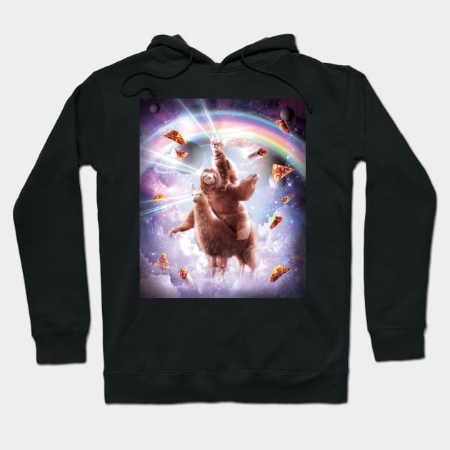 Laser Eyes Space Cat Riding Sloth, Llama - Rainbow Hoodie by Random Galaxy